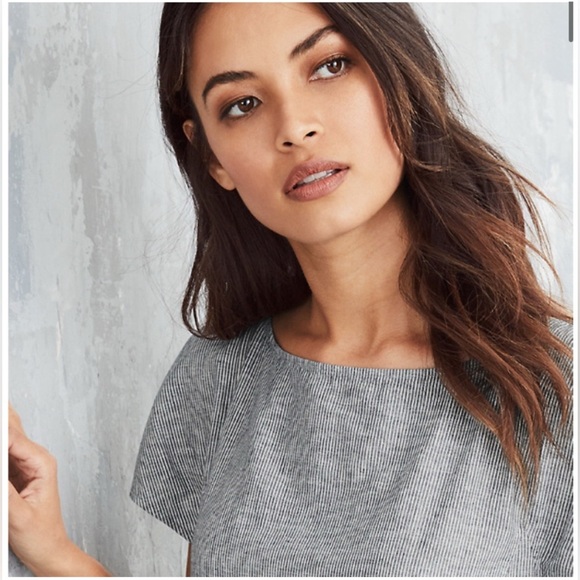 Eileen Fisher Hemp and Organic Cotton ministripe chambray shift Dress S - Picture 13 of 14